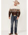 Panhandle Men's Southwestern Horseshoe Border Print Long Sleeve Snap Western Shirt , Natural, hi-res