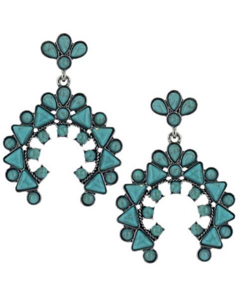 Montana Silversmiths Women's Turquoise Blue Squash Blossom Earrings, Silver, hi-res