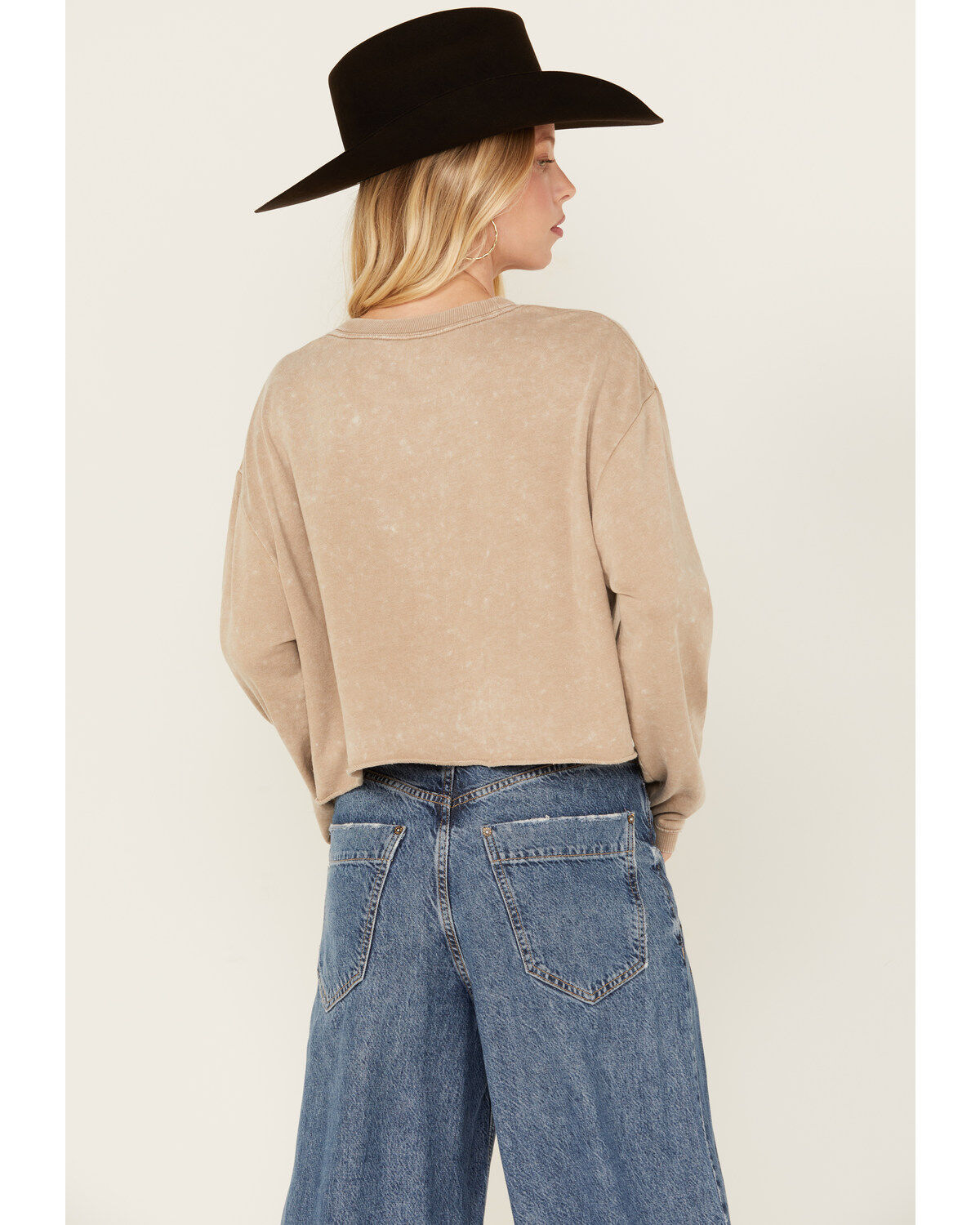 Image #4 - Cleo + Wolf Women's Love is Ale We Need Cropped Graphic Sweatshirt, Taupe, hi-res