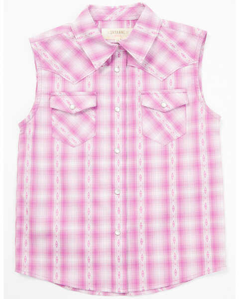 Image #1 - Shyanne Toddler Girls Dobby Striped Western Pearl Snap Shirt, Grape, hi-res