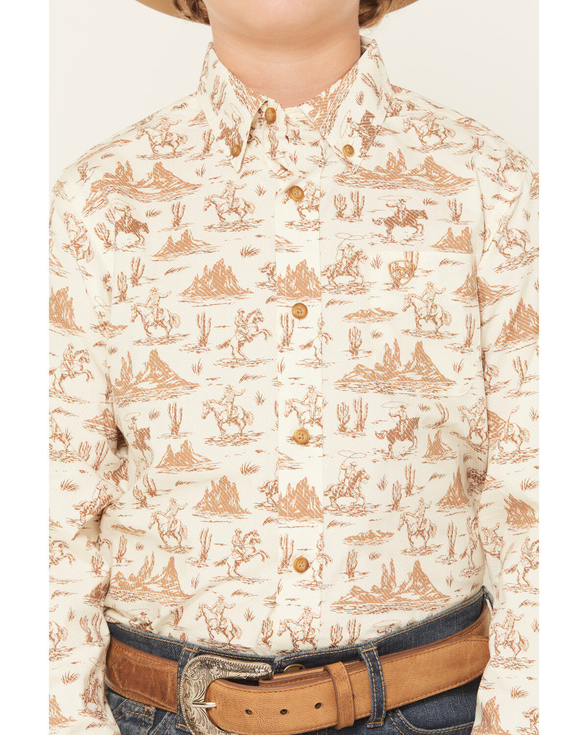 Image #3 - Ariat Boys' Conversation Print Long Sleeve Button-Down Western Shirt, Cream, hi-res
