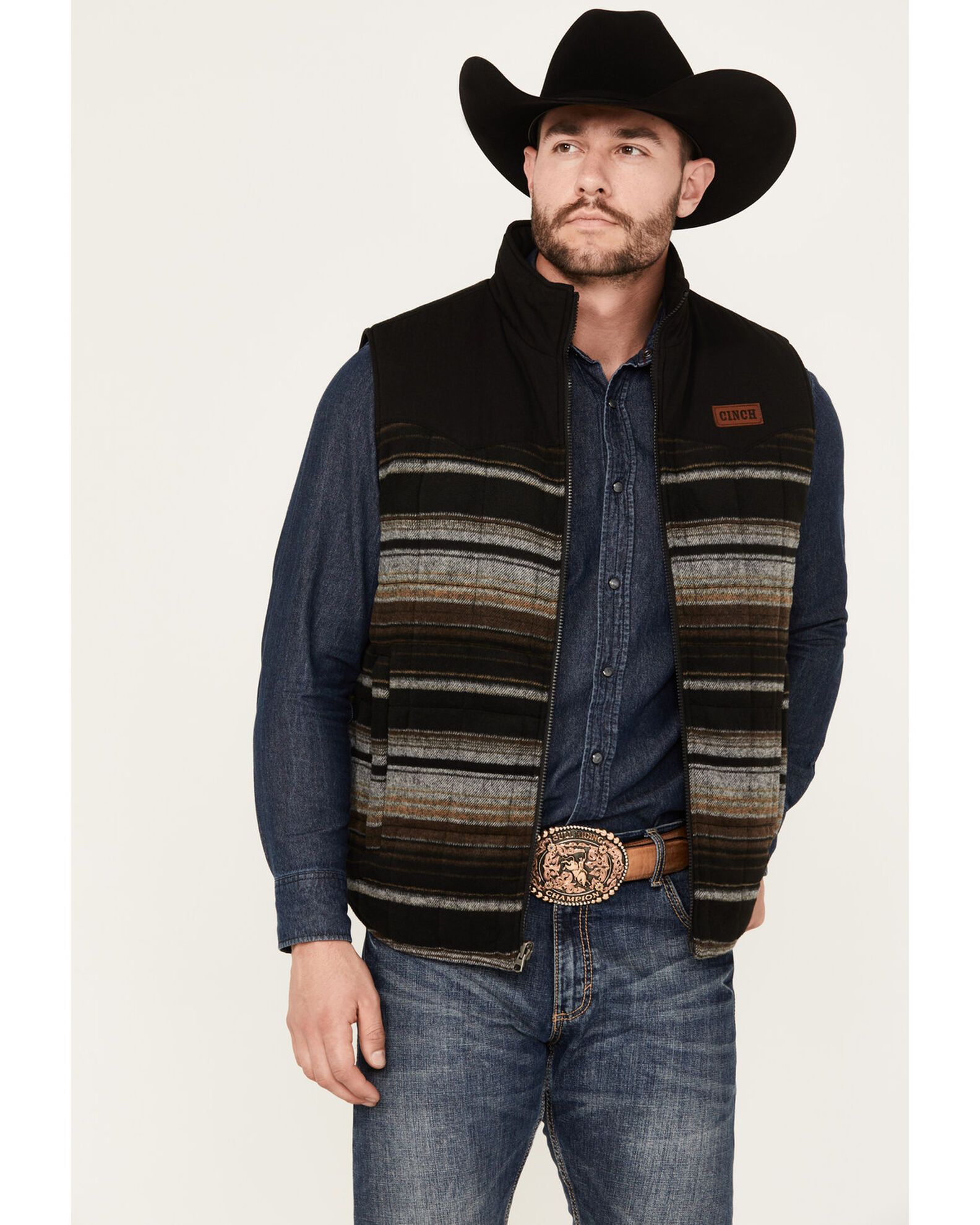 Cinch Men s Canvas Reversible Quilted Striped Zip Vest Boot Barn