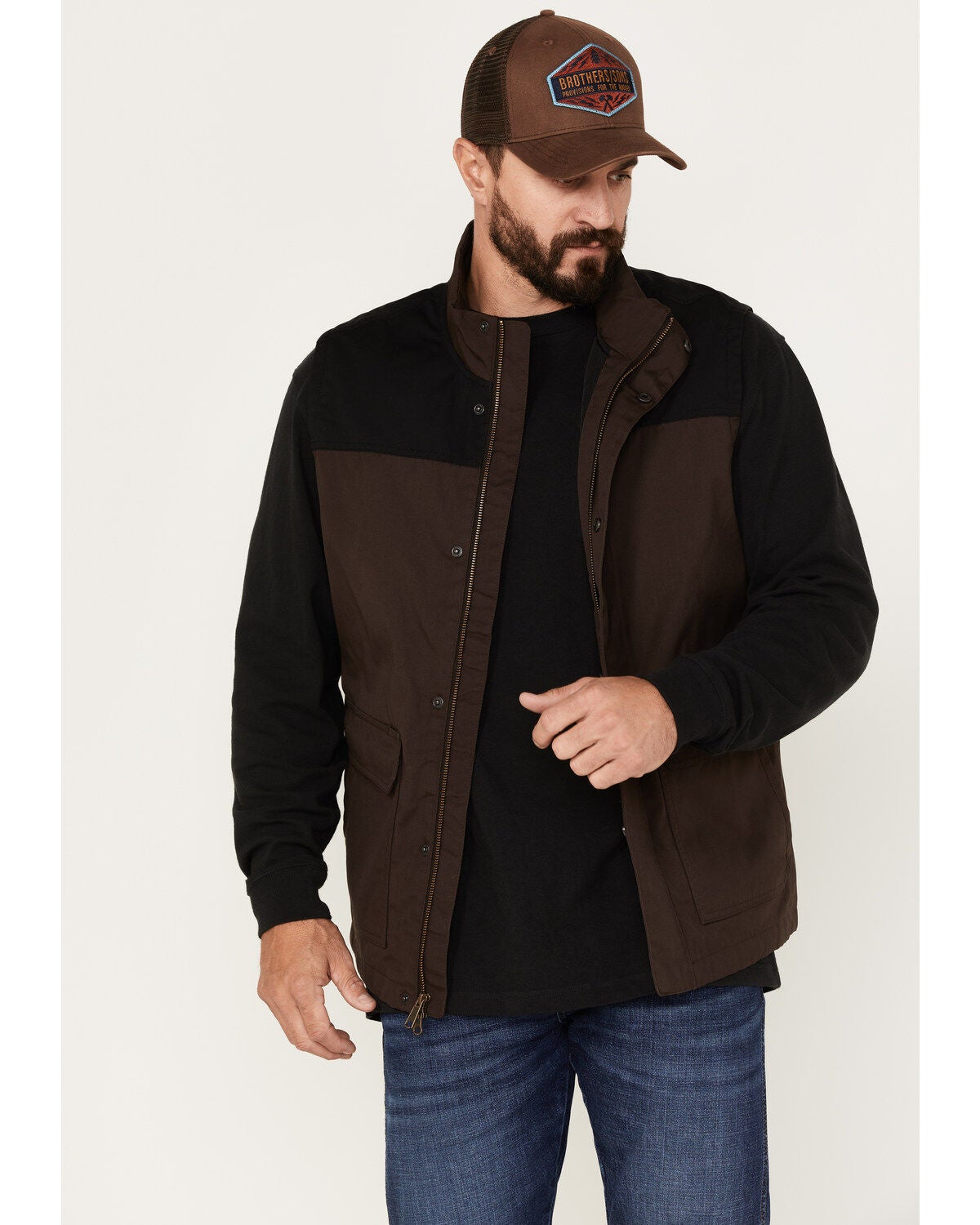 Brothers and Sons Men's Waxed Canvas Field Vest, Dark Brown, hi-res