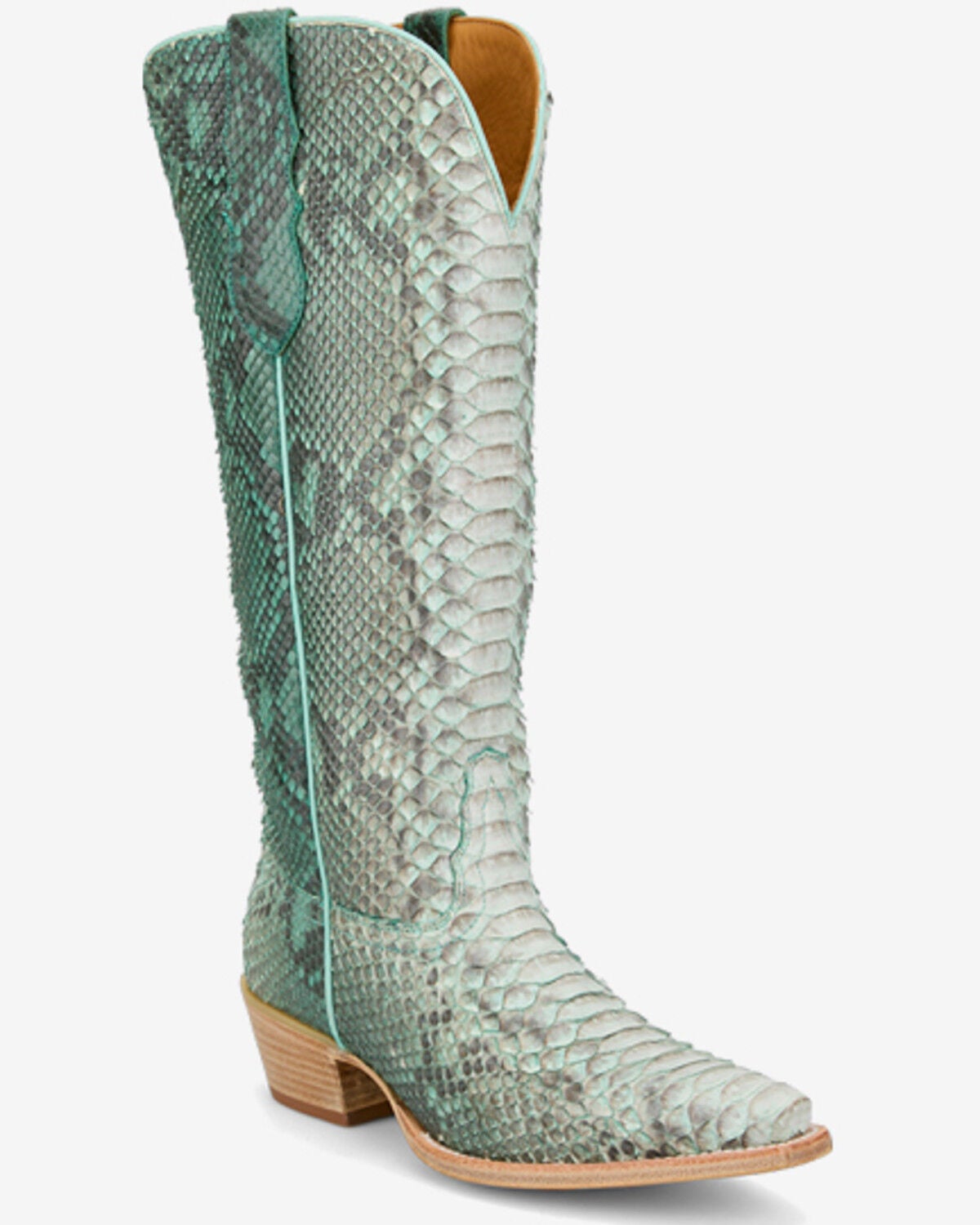 Image #1 - Tony Lama Women's Sadie Exotic Python Tall Western Boots - Snip Toe, Blue, hi-res