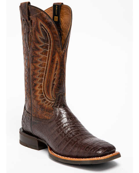 Ariat Men's Double Down Caiman Belly Cowboy Boots - Broad Square Toe, Brown, hi-res
