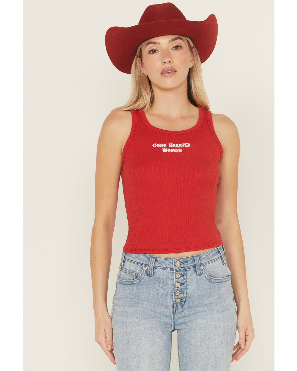 Image #1 - Youth in Revolt Women's Good Hearted Woman Ribbed Tank, Red, hi-res