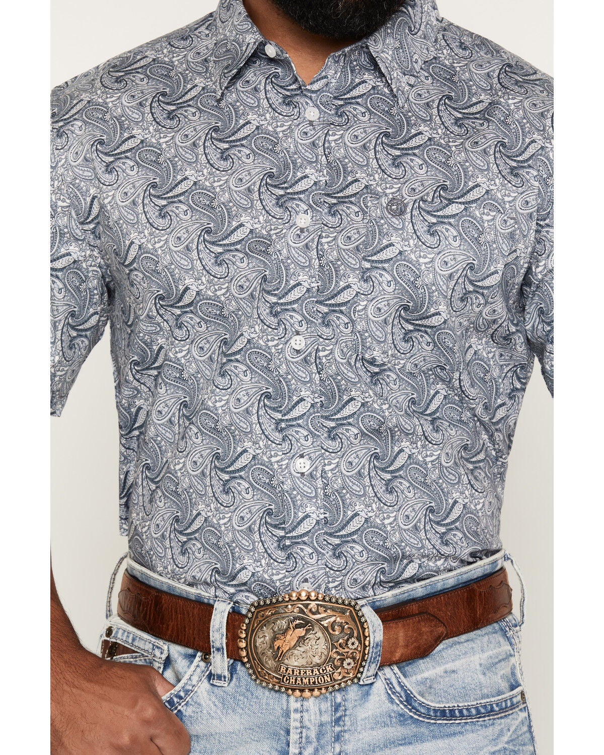 Image #3 - Cody James Men's Zeke 2.0 Paisley Print Short Sleeve Button-Down Stretch Western Shirt, Blue, hi-res
