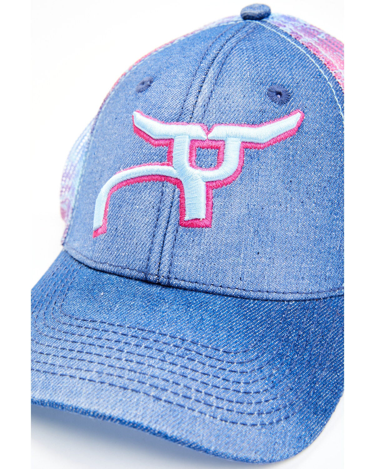 Image #2 - RopeSmart Little Girls' Denim Southwestern Print Mesh-Back Ball Cap, Blue, hi-res