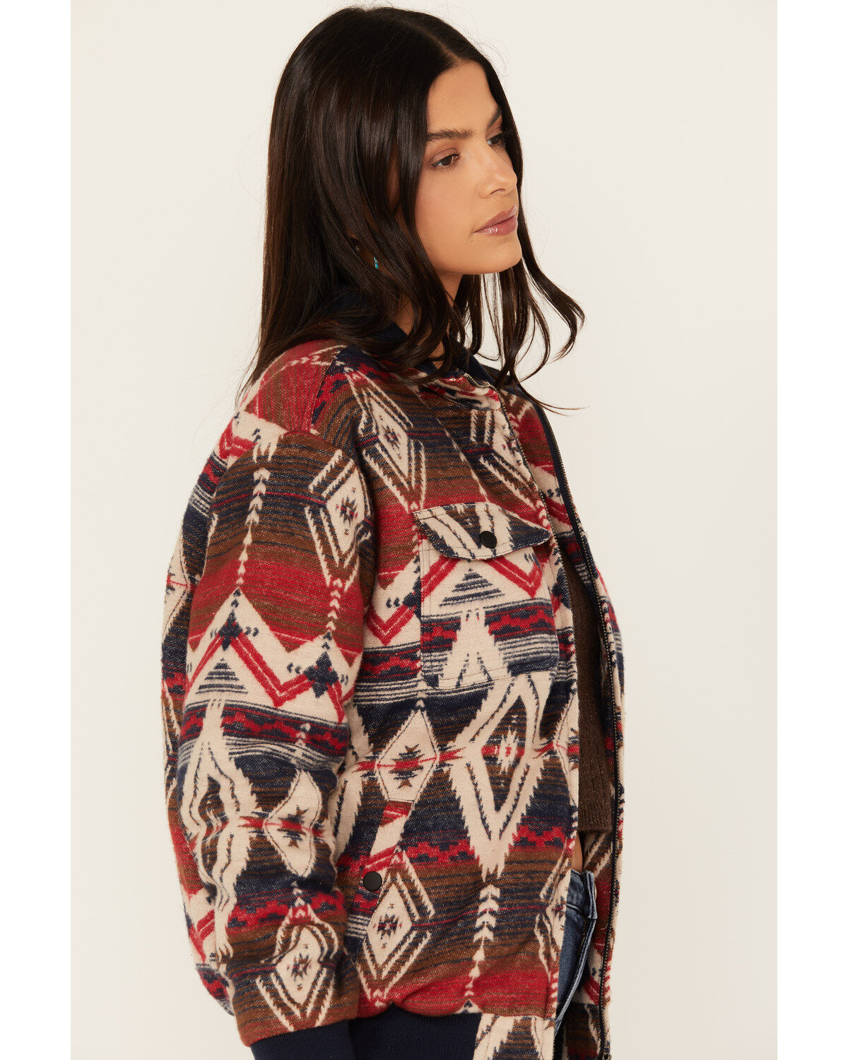 Image #2 - Rock & Roll Denim Women's Southwestern Print Bomber Jacket, Navy, hi-res
