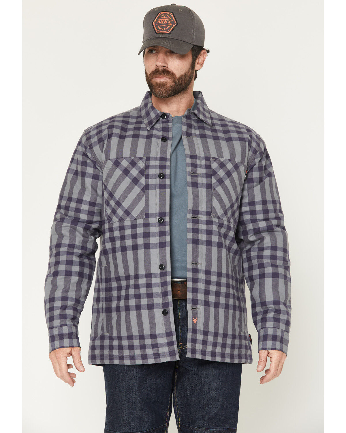 Image #1 - Hawx Men's FR Fulton Plaid Print Button-Down Work Shirt Jacket, Medium Grey, hi-res