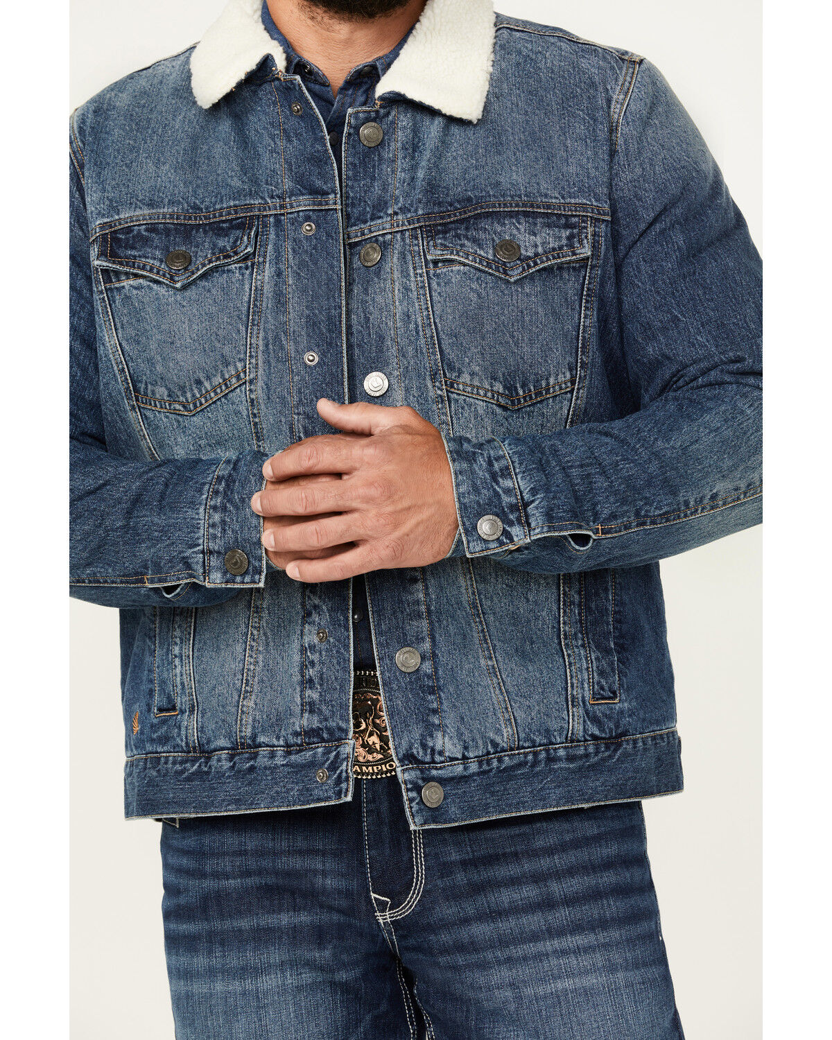 Product Name:  Cody James Men's Medium Wash Snap Sherpa Denim Jacket