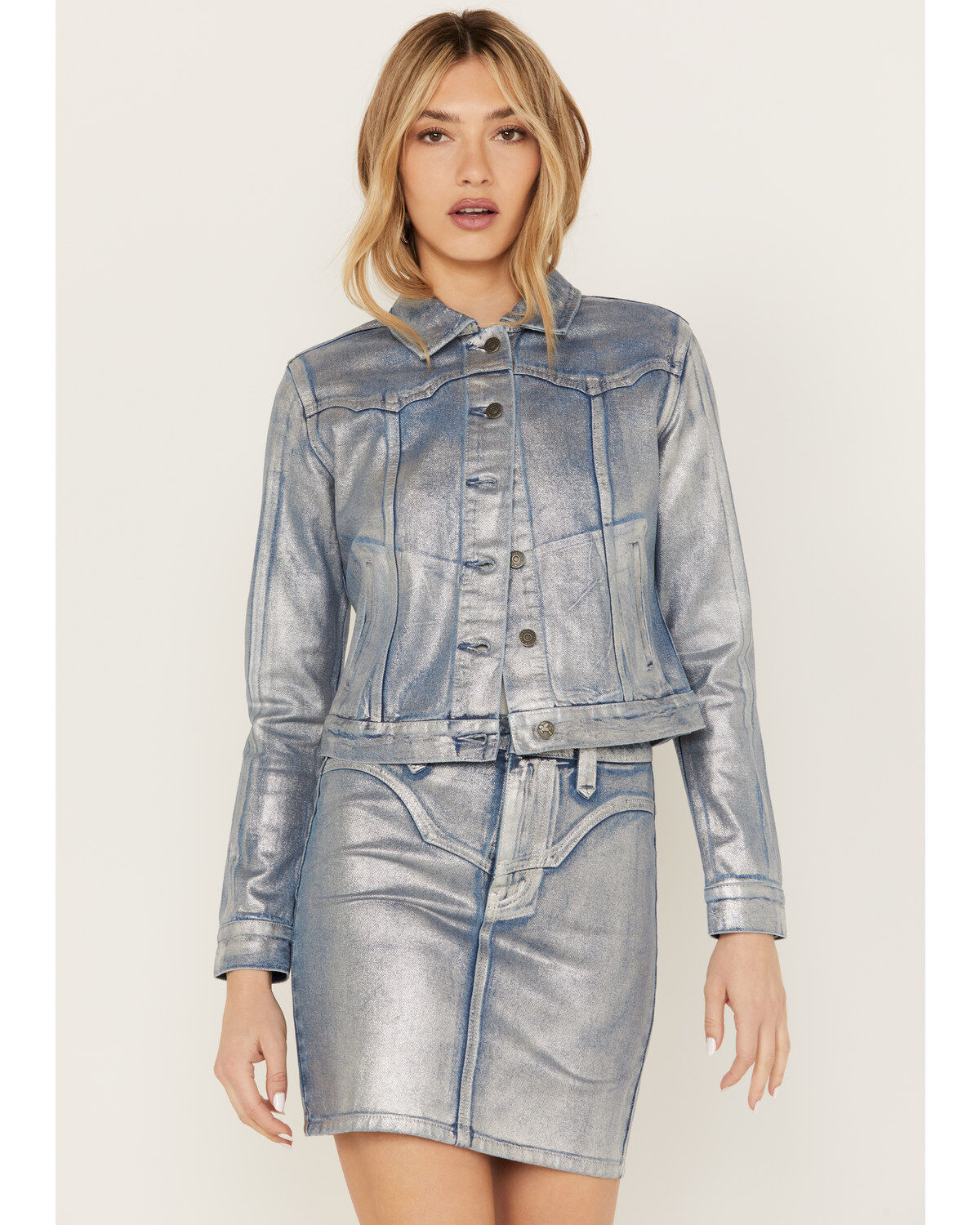 Image #2 - Idyllwind Women's Goldfinch Denim Foiled Jacket, Light Medium Wash, hi-res