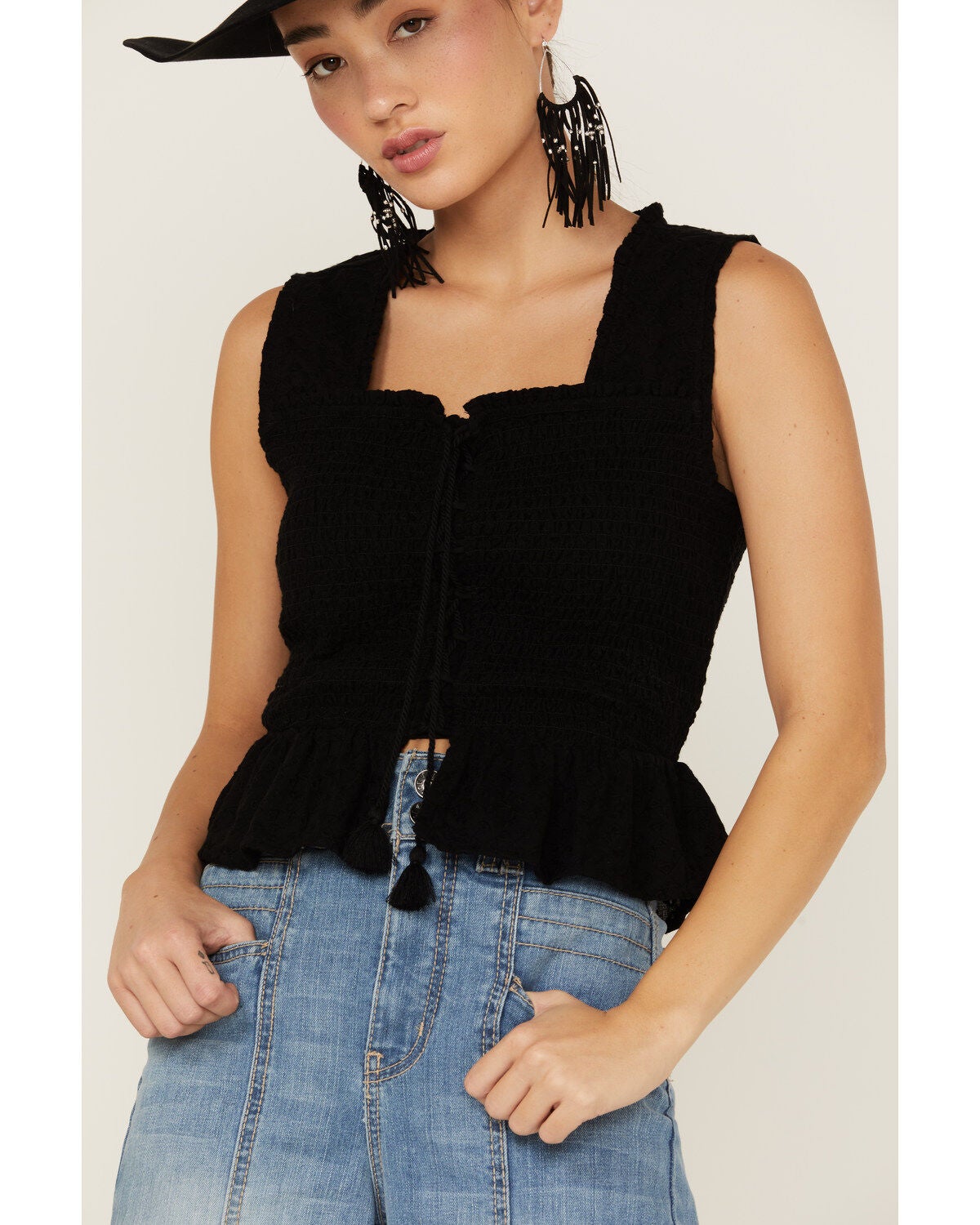 Image #2 - Shyanne Women's Eyelet Smocked Corset Tank Top, , hi-res