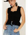Shyanne Women's Eyelet Smocked Corset Tank Top, Black, hi-res