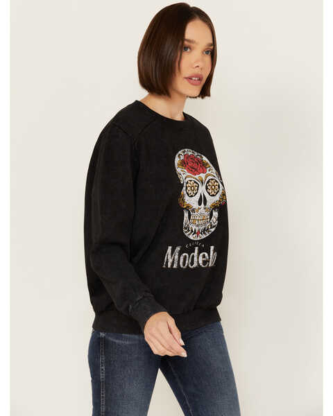 Image #2 - Changes Women's Modelo Day Of The Dead Crewneck Sweatshirt , Black, hi-res