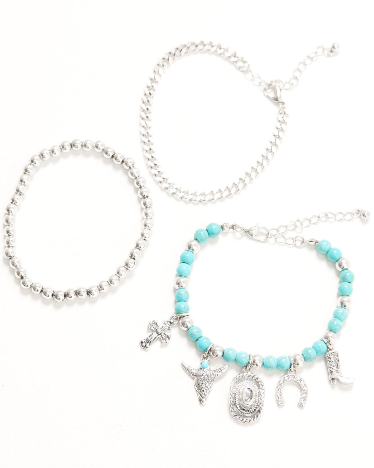 Shyanne Women's Beaded Charm Bracelet Set - 3 Piece, Silver, hi-res