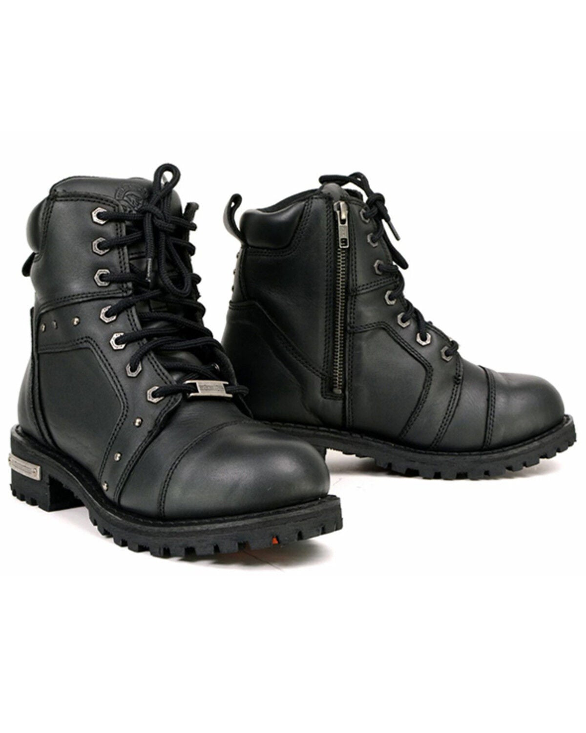 Milwaukee Leather Women's Lace-To-Toe Studded Motorcycle Boots - Round Toe, Black, hi-res