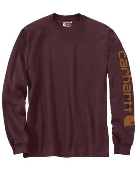 Image #1 - Carhartt Men's Loose Fit Heavyweight Long Sleeve Logo Graphic Work T-Shirt - Big & Tall, Wine, hi-res