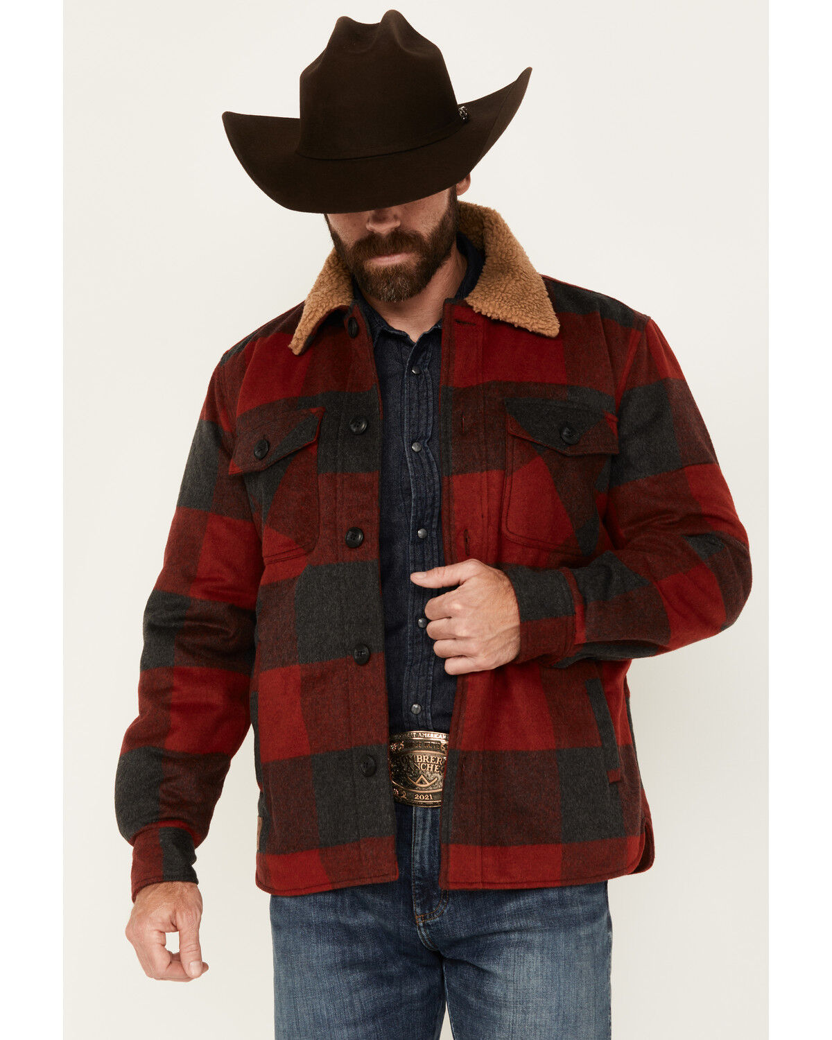 Image #2 - Cody James Men's Plaid Print Button-Down Lumber Jack Wool Jacket, Red, hi-res