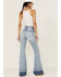 Ceros Women's High Rise Flare Double Released Hem Jeans, Blue, hi-res