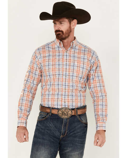 Ariat Men's PCH Team Damion Southwestern Plaid Print Long Sleeve Button-Down Shirt - Tall, Peach, hi-res