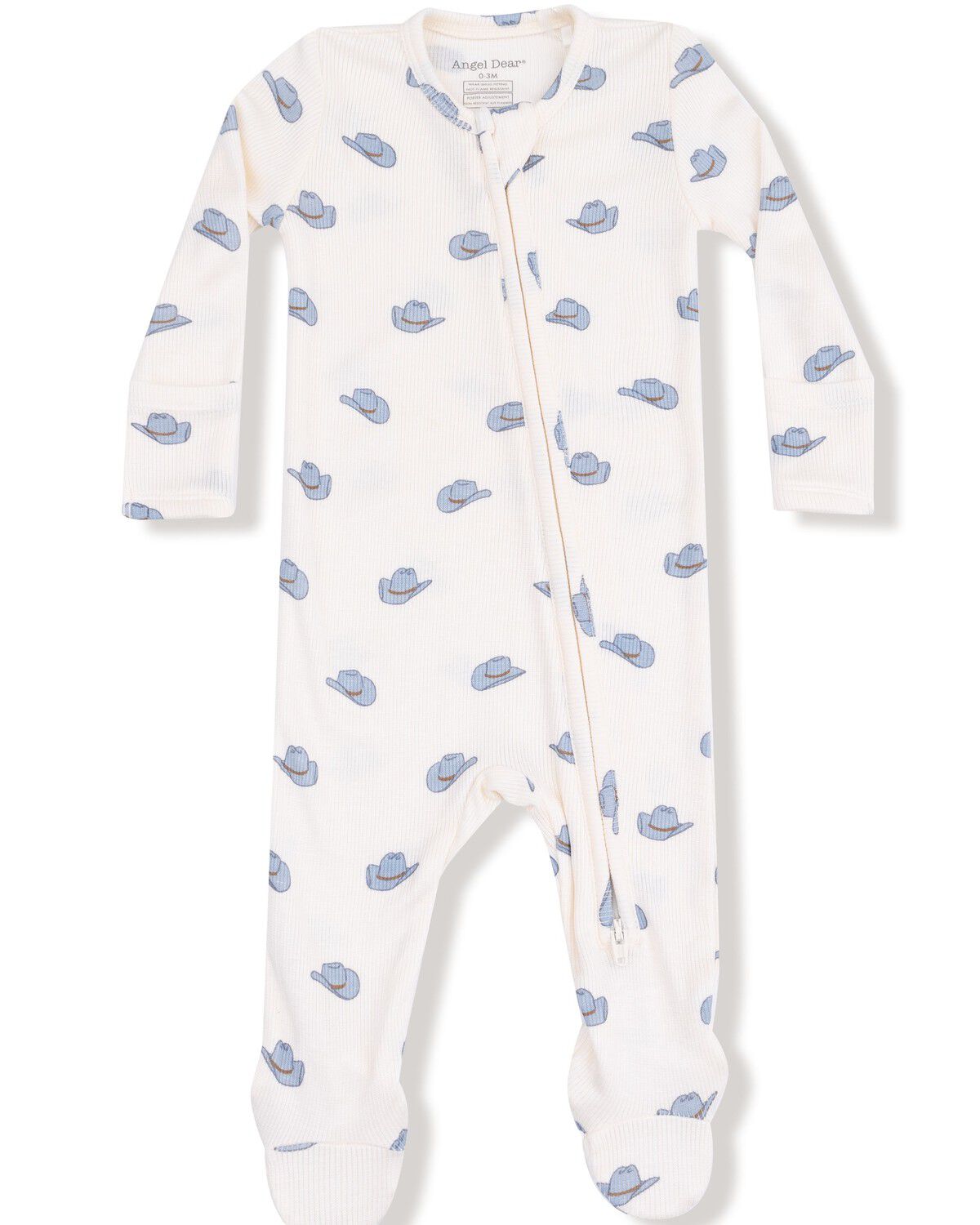 Image #1 - Angel Dear Infant Boys' Cowboy Hat Zippered Onesie, Ivory, hi-res