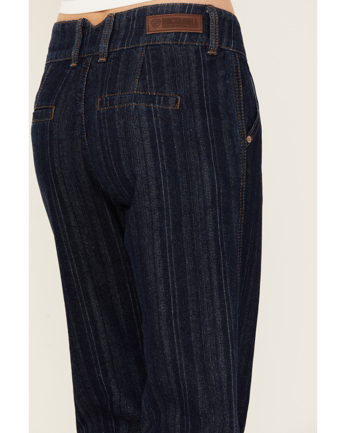 Image #3 - Rock & Roll Denim Women's Dark Wash High Rise Striped Jacquard Trouser Jeans, Dark Wash, hi-res