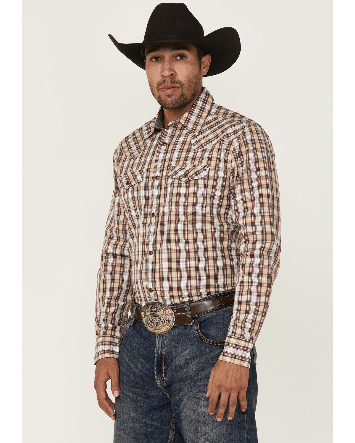 Cody James Men's Bradford Plaid Print Long Sleeve Snap Western Shirt, Burgundy, hi-res