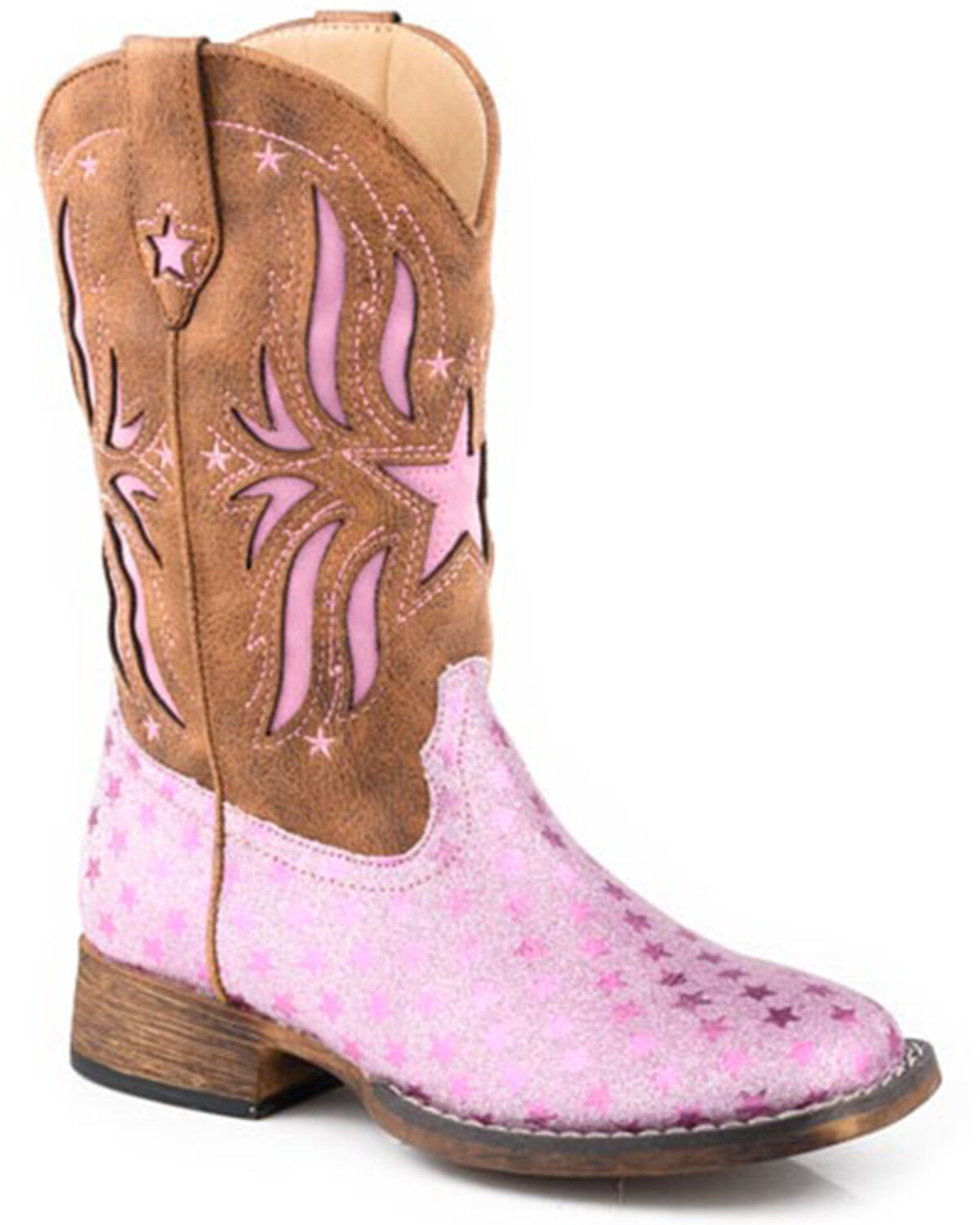 Image #1 - Roper Little Girls' Starlet Inlay Western Boots - Broad Square Toe, Pink, hi-res