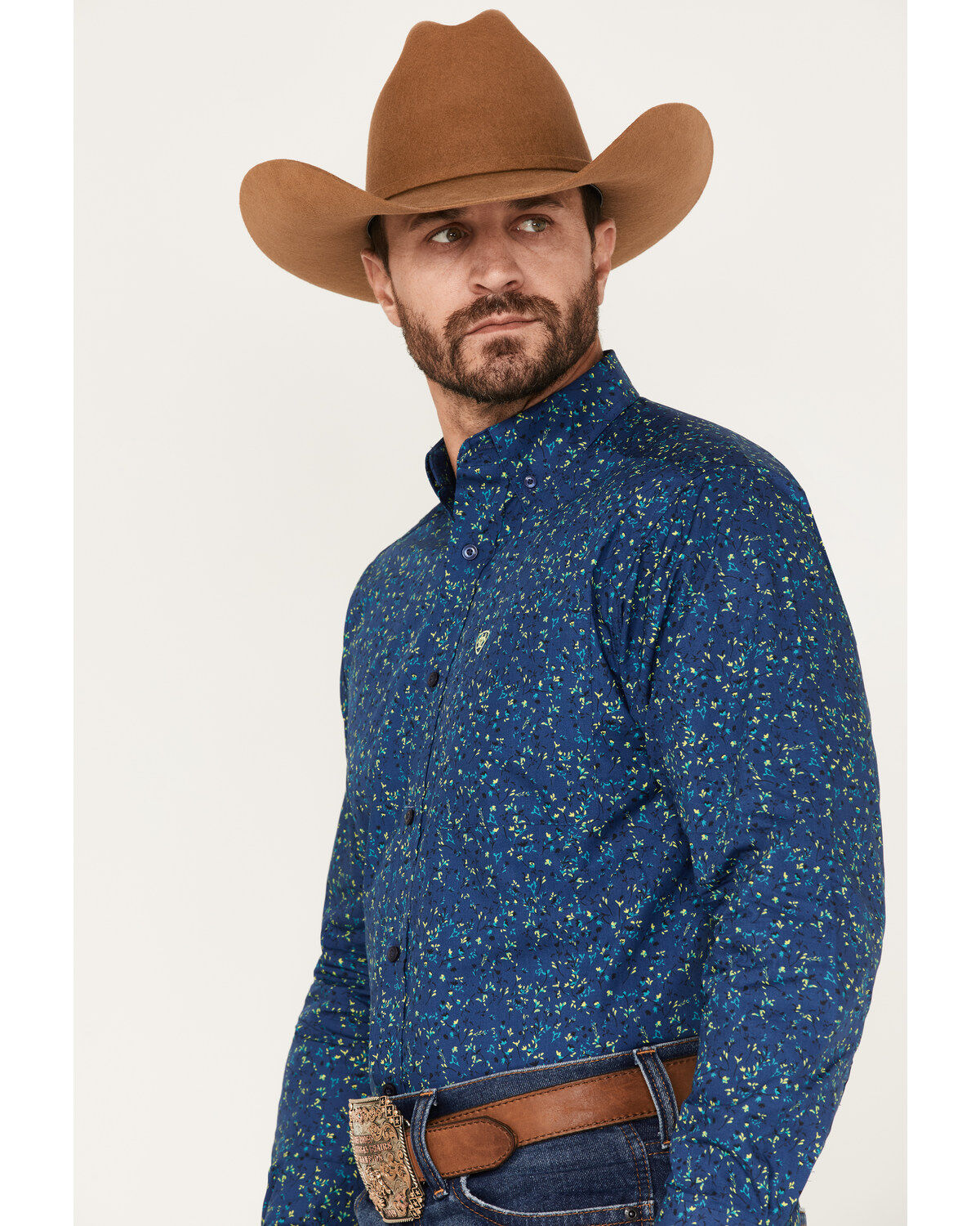 Image #2 - Ariat Men's Benji Floral Print Button Down Western Shirt, Blue, hi-res