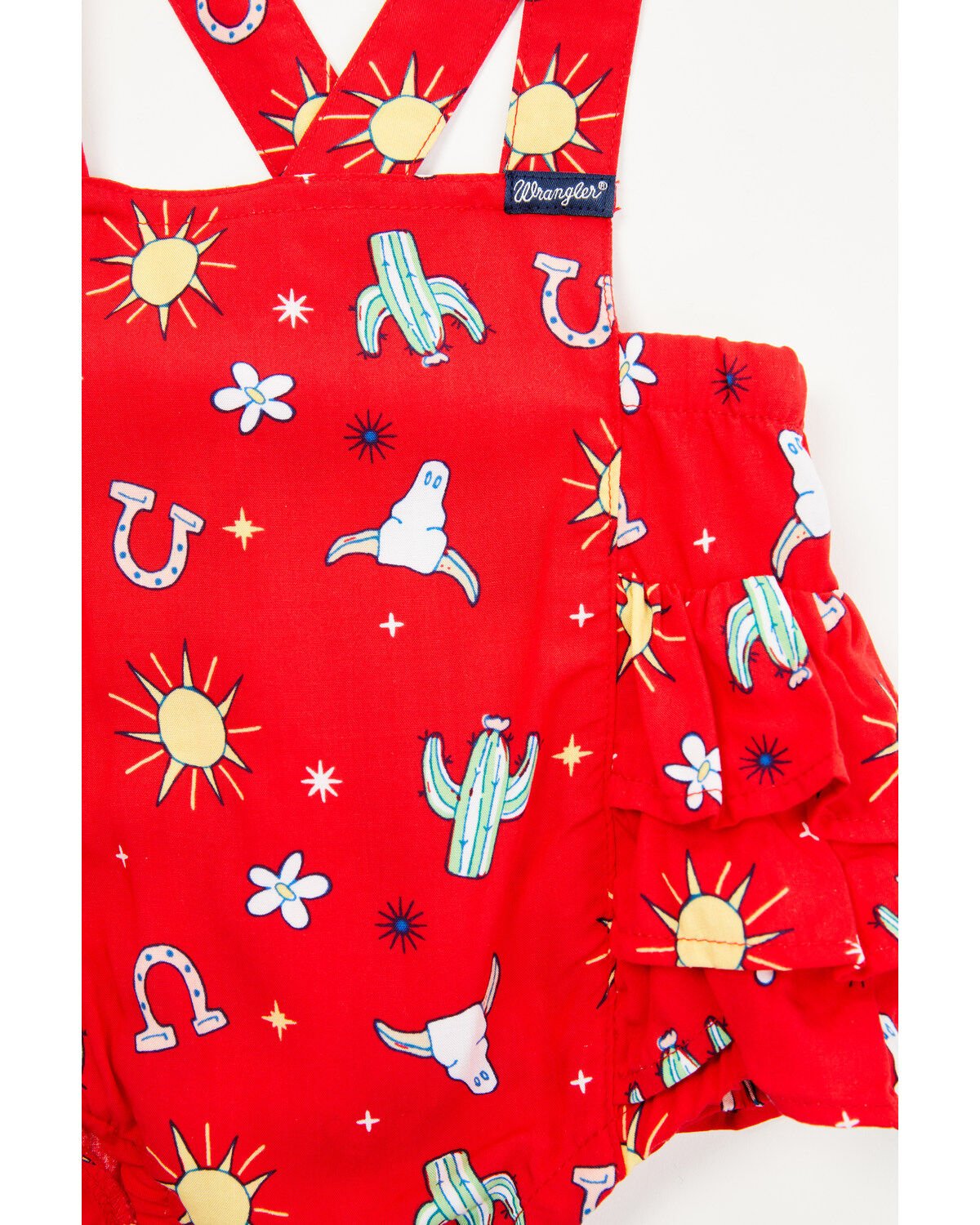 Image #2 - Wrangler Infant Girls' Conversation Print Ruffle Overalls, Red, hi-res