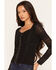 Image #2 - Miss Me Women's Tie-Front Long Sleeve Top, Black, hi-res