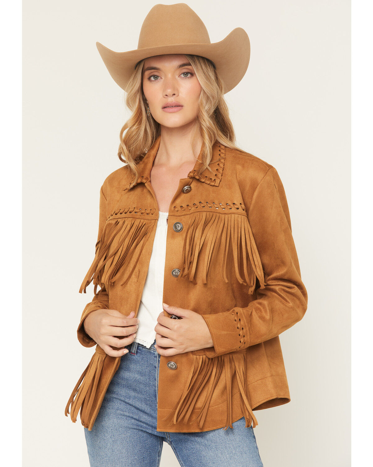 Image #1 - Idyllwind Women's Norton Faux Suede Fringe Shacket, Pecan, hi-res