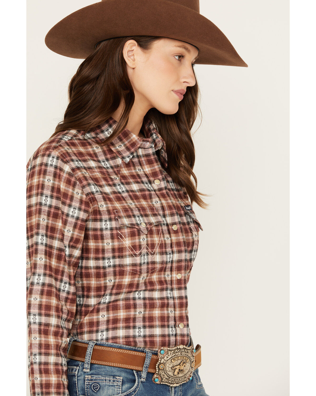 Image #2 - Wrangler Women's Plaid Print Flannel Boyfriend Long Sleeve Snap Western Shirt, Multi, hi-res