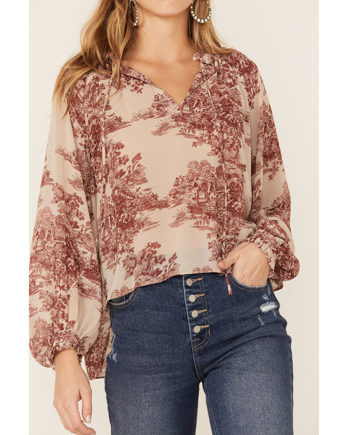 Image #2 - Revel Women's Floral Long Sleeve Peasant Top, , hi-res
