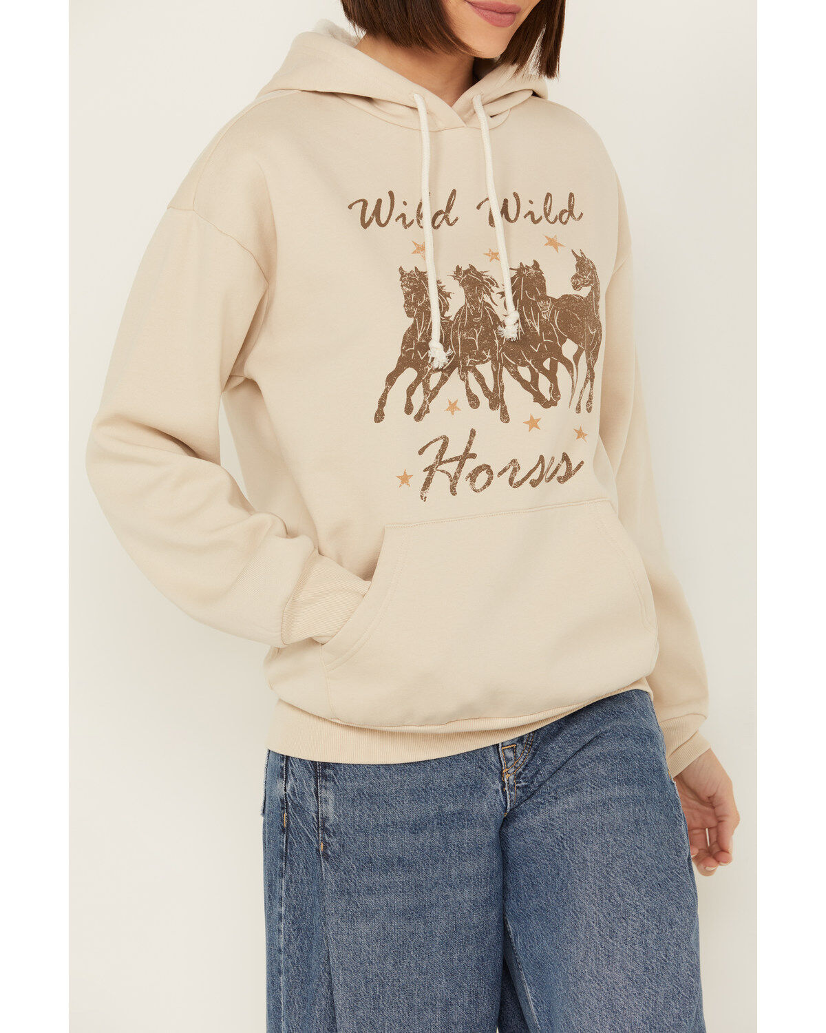 Image #3 - Youth In Revolt Women's Hold Horses Graphic Hoodie, Taupe, hi-res