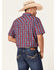 Moonshine Spirit Men's Roja Plaid Short Sleeve Snap Western Shirt , Navy, hi-res