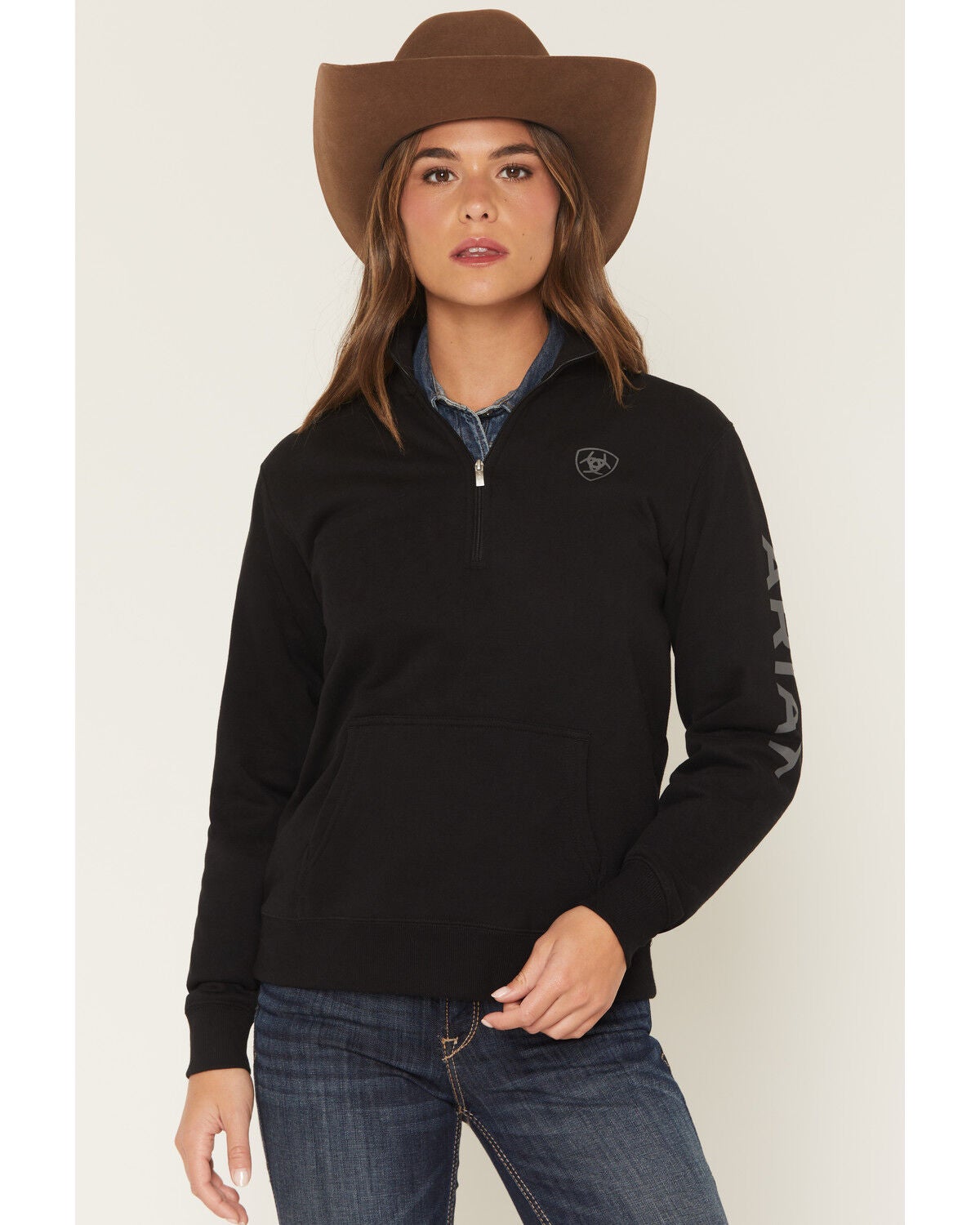 Image #2 - Ariat Women's Logo 1/2 Zip Sweatshirt, Black, hi-res