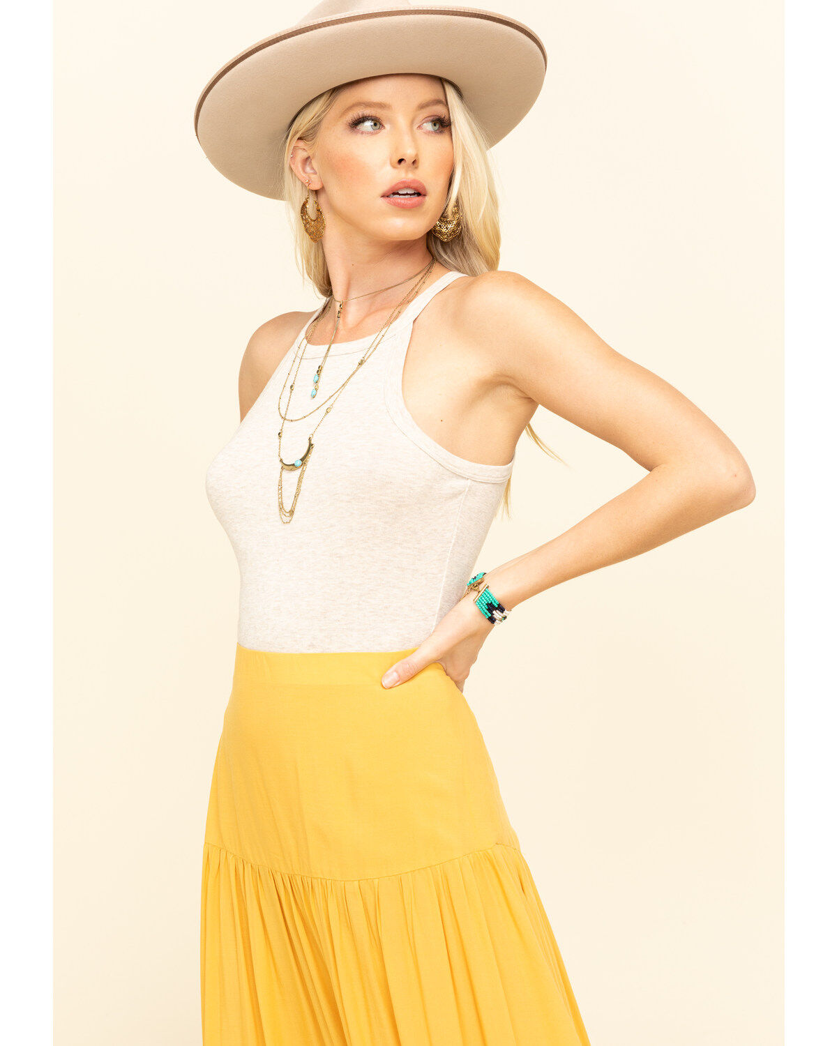 Image #3 - Shyanne Women's Heather High Neck Tank Top, Oatmeal, hi-res