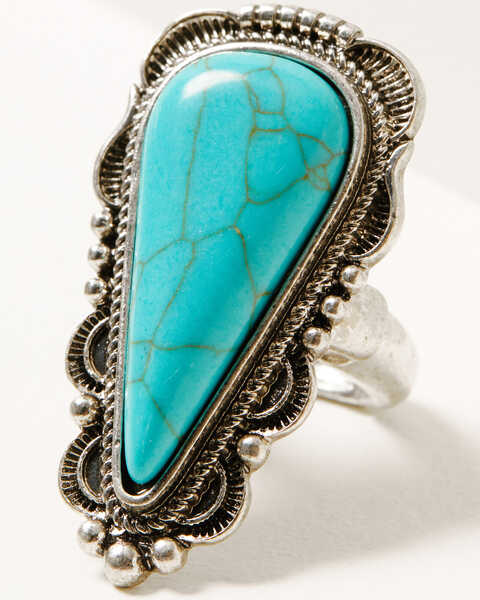 Prime Time Jewelry Women's Oversized Turquoise Statement Ring, Silver, hi-res