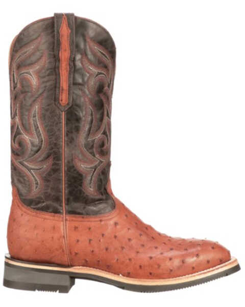 Image #2 - Lucchese Men's Rowdy Ostrich Skin Western Boots - Broad Square Toe, Cognac, hi-res