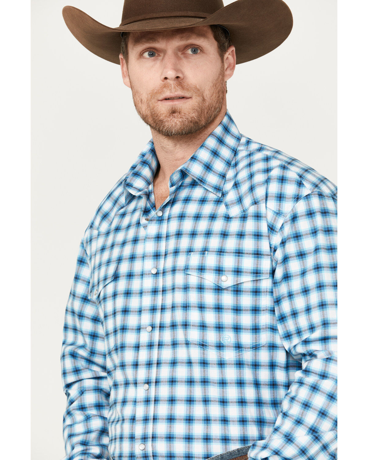 Image #2 - Roper Men's Amarillo Plaid Print Long Sleeve Button-Down Stretch Western Shirt, Blue, hi-res