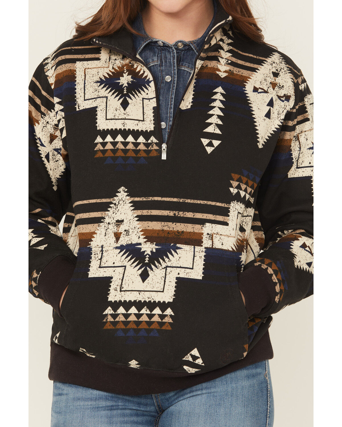 Image #3 - Ariat Women's Southwestern Print 1/4 Zip Pullover, Black, hi-res