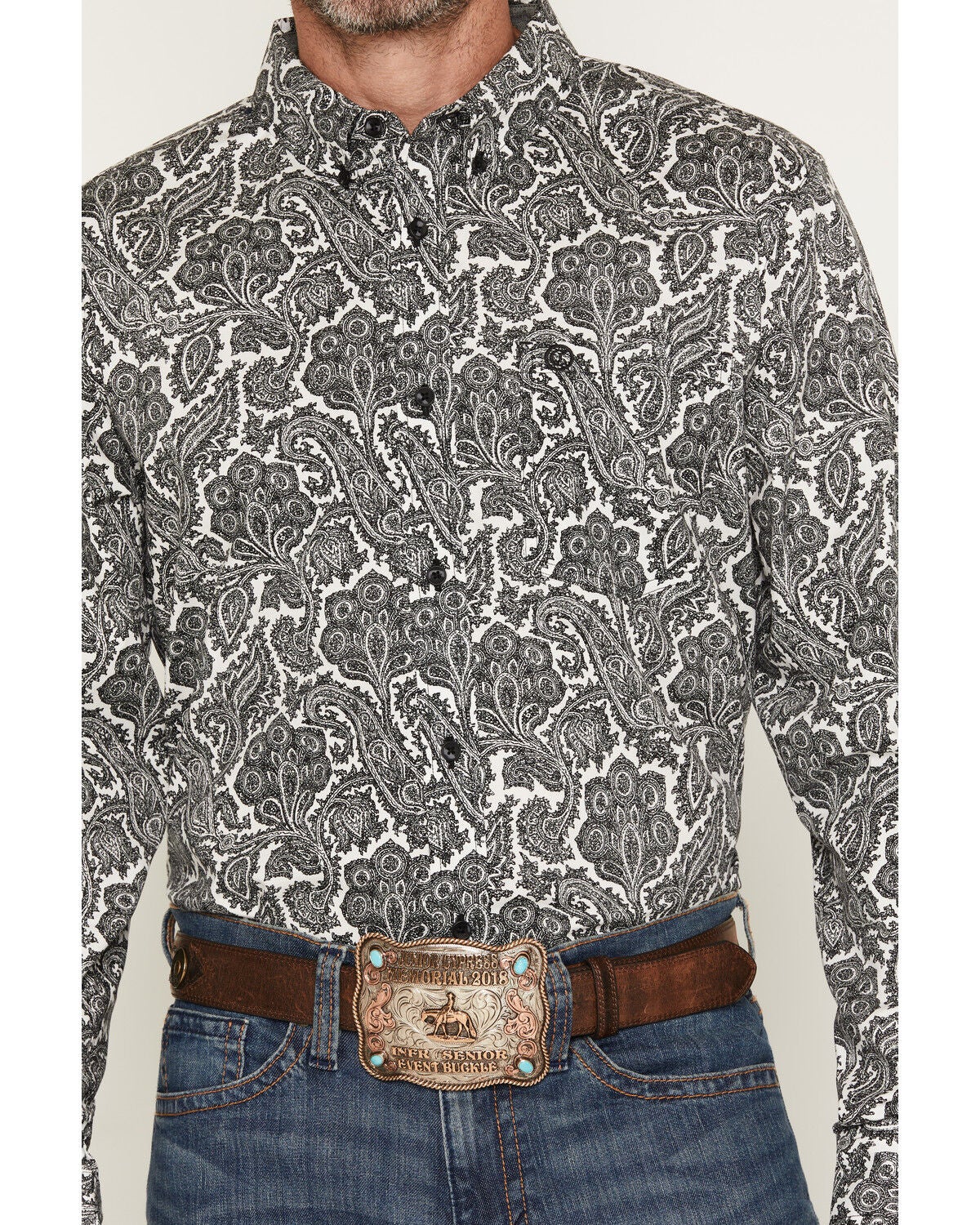 Image #3 - Cody James Men's Botanical Paisley Print Long Sleeve Button-Down Stretch Western Shirt, Black, hi-res
