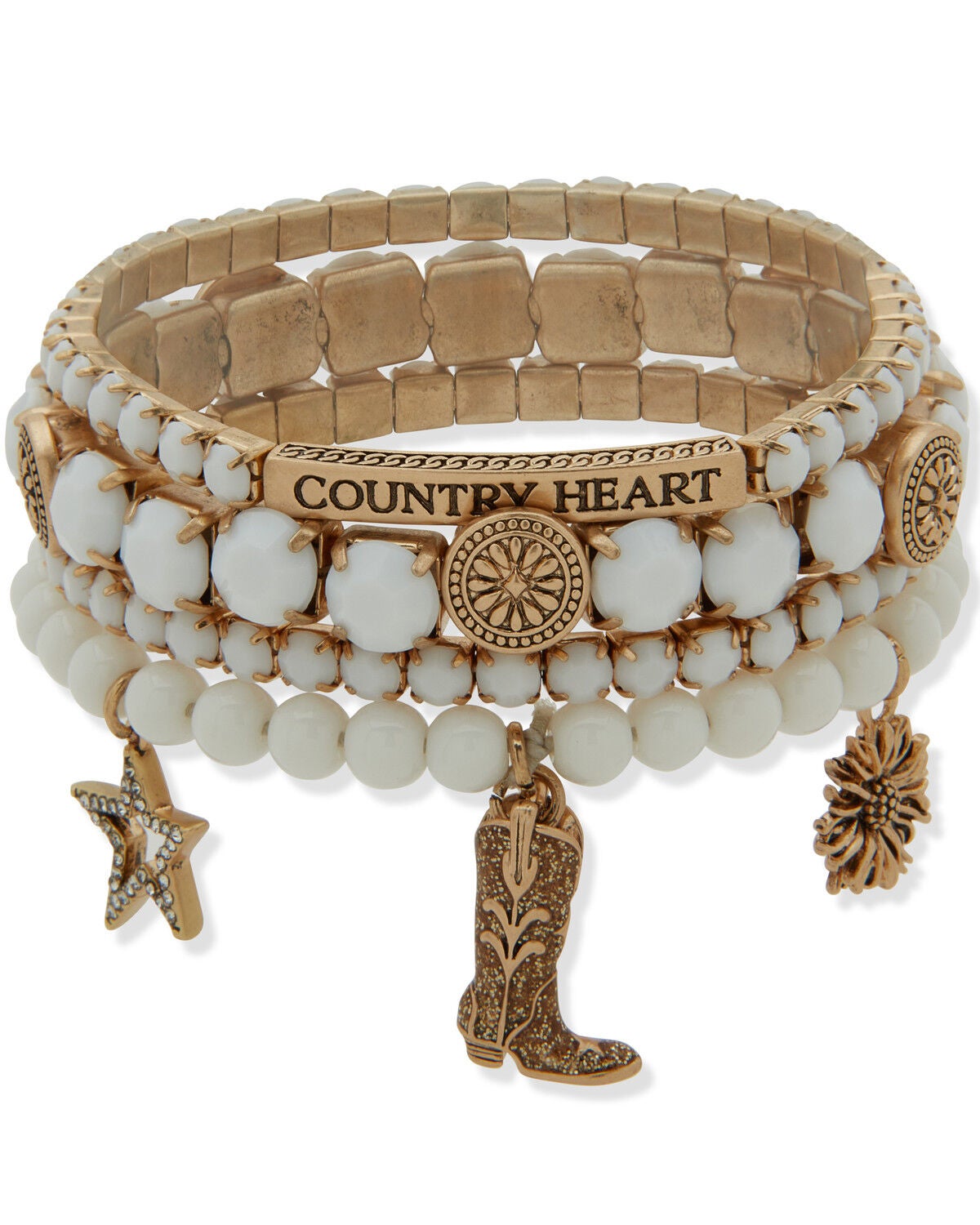 Image #1 - Lainey Wilson Women's Country Heart Bracelet Set - 4 Pack, Gold, hi-res