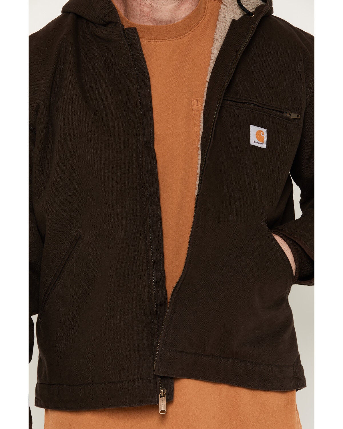 Image #3 - Carhartt Men's Washed Duck Sherpa Lined Hooded Work Jacket - Big & Tall, Dark Brown, hi-res