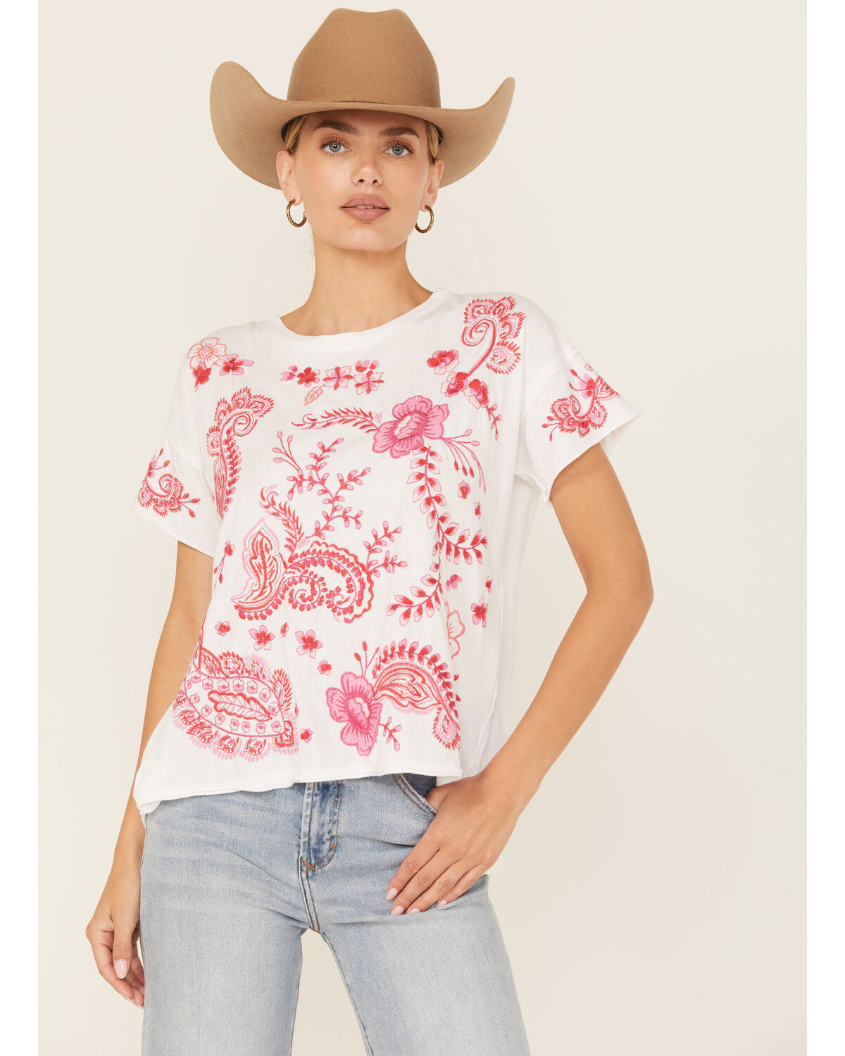 Image #1 - Johnny Was Women's Raw Detail Swing Short Sleeve Tee, White, hi-res