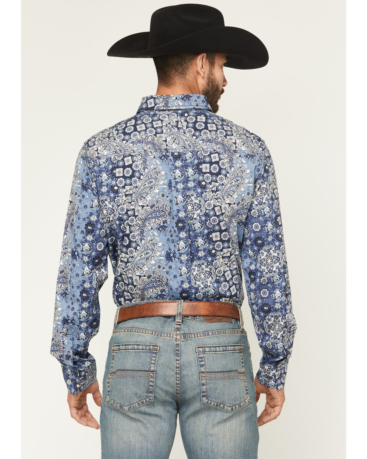 Image #4 - Cody James Men's Ride 'Em Cowboy Paisley Print Long Sleeve Button-Down Stretch Western Shirt, Blue, hi-res
