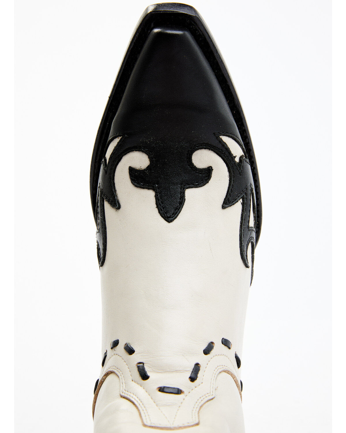 Image #6 - Planet Cowboy Women's Wingtip Leather Western Boot - Snip Toe, Cream/black, hi-res