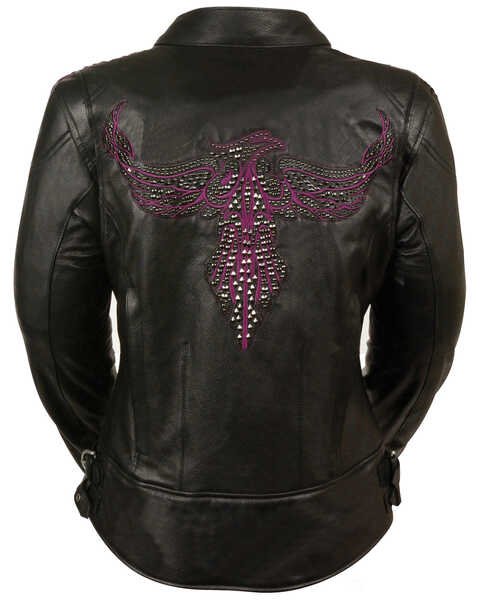 Image #3 - Milwaukee Leather Women's Concealed Carry Embroidered Phoenix Leather Jacket - 5X, Black/purple, hi-res